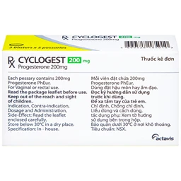 Viên đặt Cyclogest 200mg Actavis điều trị các hội chứng tiền kinh, trầm cảm (3 vỉ x 5 viên)