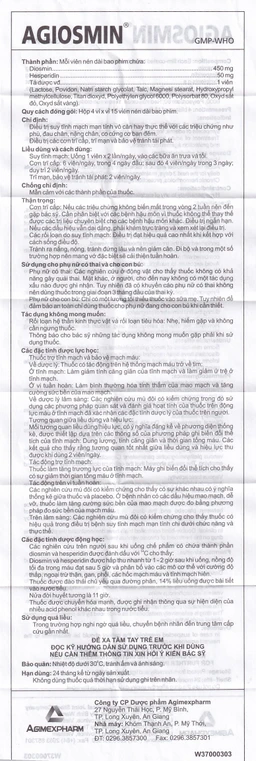 Thuốc Agiosmin Agimexpharm điều trị suy tĩnh mạch mạn tính (4 vỉ x 15 viên)