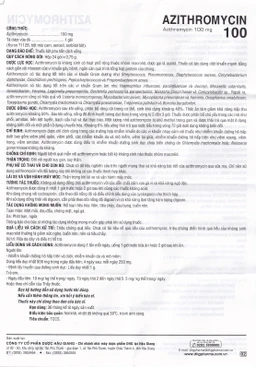 Bột Azithromycin 100 DHG điều trị nhiễm khuẩn (24 gói)