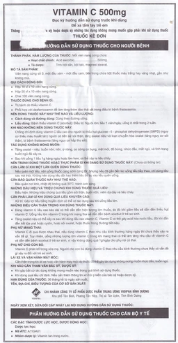 Thuốc Vitamin C 500mg Vidipha điều trị bệnh do thiếu Vitamin C (100 viên)