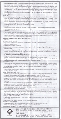 Thuốc Vitamin C 500mg Vidipha điều trị bệnh do thiếu Vitamin C (100 viên)