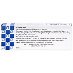 Thuốc Clealine 50mg Atlantic điều trị triệu chứng trầm cảm, rối loạn cưỡng bức ám ảnh (6 vỉ x 10 viên)