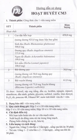 Thuốc Hoạt Huyết CM3 Phúc Vinh điều trị rối loạn tuần hoàn não do xơ vữa mạch máu (3 vỉ x 10 viên)