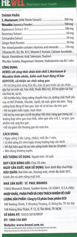 Viên uống hỗ trợ tăng khả năng thải độc bảo vệ gan Ecogreen Hewel (30 viên)
