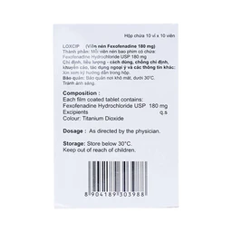 Viên nén Loxcip 180mg Aurochem Pharma điều trị các chứng viêm mũi dị ứng (10 vỉ x 10 viên)
