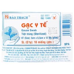 Gạc tiệt trùng Bảo Thạch nhỏ 5x6.5cm x 12 lớp (10 miếng) sơ cứu vết thương, thấm máu và dịch tiết