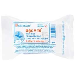 Gạc tiệt trùng Bảo Thạch nhỏ 5x6.5cm x 12 lớp (10 miếng) sơ cứu vết thương, thấm máu và dịch tiết