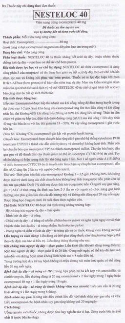 Thuốc Nesteloc 40 USP dùng ức chế bài tiết dịch vị acid dạ dày (3 vỉ x 10 viên)