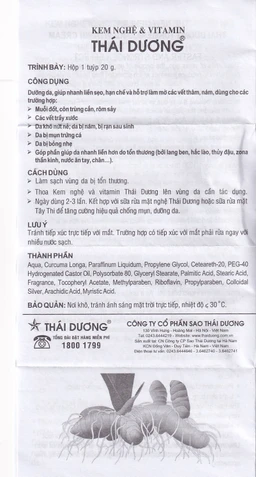 Kem bôi mờ thâm sẹo Thái Dương chứa nghệ, vitamin nano bạc 20g