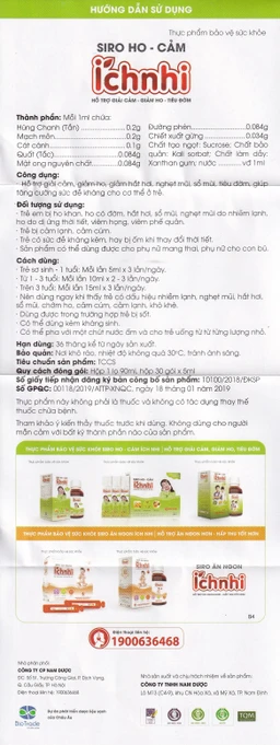 Siro hỗ trợ giảm ho tiêu đờm Ích Nhi Nam Dược (90ml)