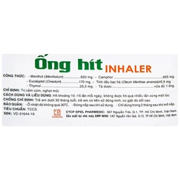 Ống hít Inhaler Pharmedic điều trị cảm cúm, nghẹt mũi (1 vỉ x 5 ống)