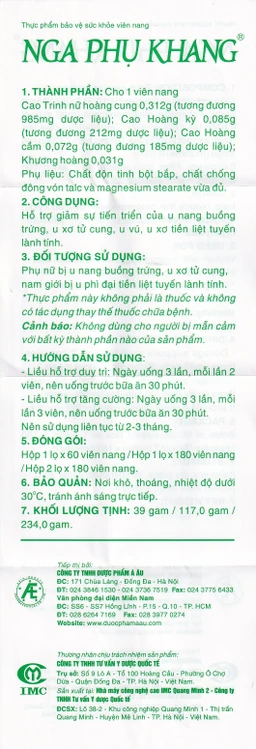 Viên giảm tiến triển u nang buồng trứng Nga Phụ Khang (60 viên)
