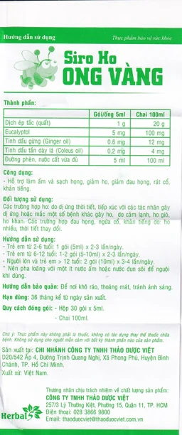 Siro ho Ong Vàng Thảo Dược Việt (100ml)