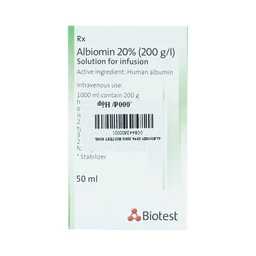 Dịch truyền Albiomin 20% Biotest điều trị cấp cứu trường hợp choáng do giảm thể tích máu (50ml)