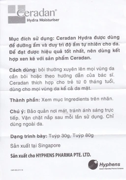 Kem dưỡng ẩm Ceradan Ceramide Hydra Moisturiser làm dịu da và phục hồi da bị kích ứng 30g
