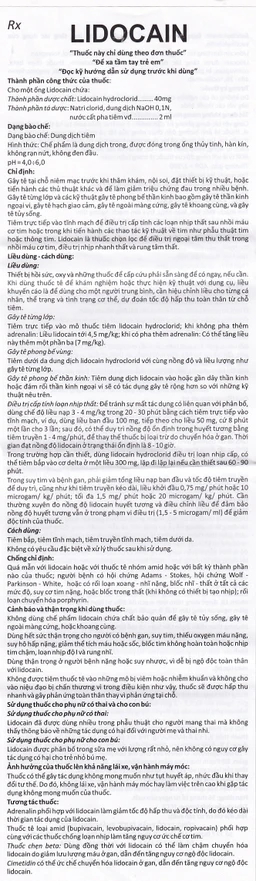 Dung dịch tiêm Lidocain 40mg/2ml Vinphaco gây tê tại chỗ niêm mạc trước (100 ống x 2ml)