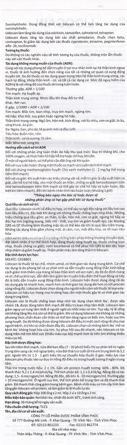 Dung dịch tiêm Lidocain 40mg/2ml Vinphaco gây tê tại chỗ niêm mạc trước (100 ống x 2ml)