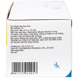 Thuốc Be-Stedy 16mg Aurobindo điều trị chứng chóng mặt, ù tai (10 vỉ x 10 viên)