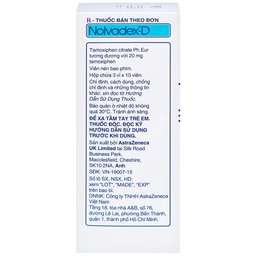 Thuốc Nolvadex-D 20mg AstraZeneca điều trị ung thư vú (3 vỉ x 10 viên)