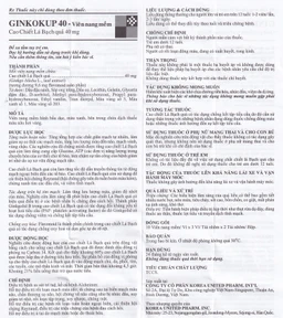 Thuốc Ginkokup 40 Korea United điều trị bệnh sa sút trí tuệ, bệnh Alzheimer, rối loạn mạch máu não (6 vỉ x 10 viên)