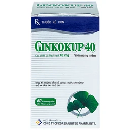 Thuốc Ginkokup 40 Korea United điều trị bệnh sa sút trí tuệ, bệnh Alzheimer, rối loạn mạch máu não (6 vỉ x 10 viên)