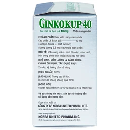 Thuốc Ginkokup 40 Korea United điều trị bệnh sa sút trí tuệ, bệnh Alzheimer, rối loạn mạch máu não (6 vỉ x 10 viên)