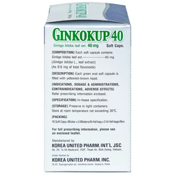 Thuốc Ginkokup 40 Korea United điều trị bệnh sa sút trí tuệ, bệnh Alzheimer, rối loạn mạch máu não (6 vỉ x 10 viên)