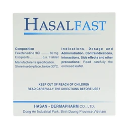 Thuốc Hasalfast Hasan điều trị viêm mũi dị ứng theo mùa, mày đay mạn tính vô căn (10 vỉ x 10 viên)