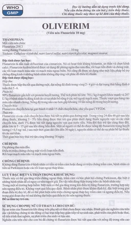 Viên nén Oliveirim 10mg DaViPharm dự phòng đau nửa đầu, điều trị chứng chóng mặt (6 vỉ x 10 viên) 