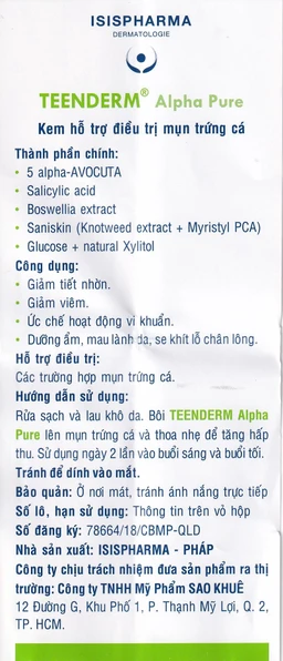 Kem dưỡng Isis Teen Derm Alpha Pure giảm mụn trứng cá (30ml)