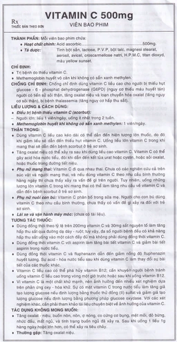 Thuốc Vitamin C 500mg Vidipha điều trị bệnh do thiếu Vitamin C (10 vỉ x 10 viên)