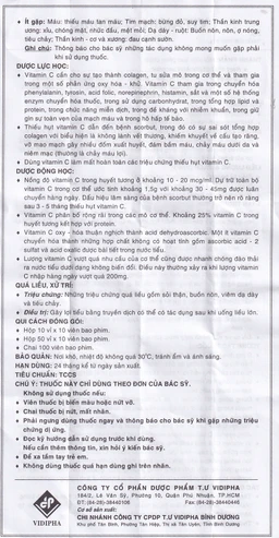 Thuốc Vitamin C 500mg Vidipha điều trị bệnh do thiếu Vitamin C (10 vỉ x 10 viên)