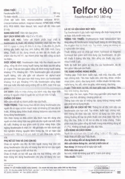 Thuốc Telfor 180 DHG điều trị triệu chứng của bệnh mày đay (2 vỉ x 10 viên)