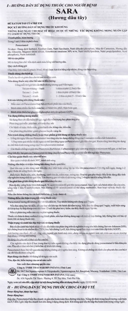 Thuốc Sara 120mg/5ml Thai Nakorn Patana hương dâu tây hạ sốt, giảm đau cho trẻ (60ml)