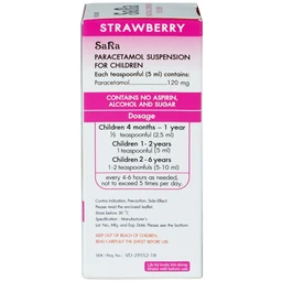 Thuốc Sara 120mg/5ml Thai Nakorn Patana hương dâu tây hạ sốt, giảm đau cho trẻ (60ml)