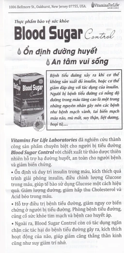 Viên uống ổn định đường huyết, tốt cho người bị tiểu đường Blood Sugar Control Vitamins For Life (60 viên)