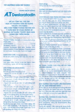 Dung dịch uống A.T Desloratadin 2.5mg An Thiên giảm viêm mũi dị ứng, nổi mày đay mạn tính (30 ống x 5ml)