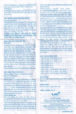 Dung dịch uống A.T Desloratadin 2.5mg An Thiên giảm viêm mũi dị ứng, nổi mày đay mạn tính (30 ống x 5ml)