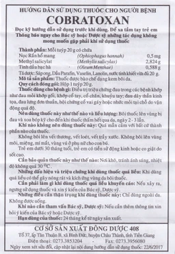 Kem xoa nọc rắn Cobratoxan 20g Đông Dược 408 tác dụng điều trị đau xương khớp (10 tuýp)