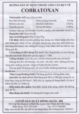 Kem xoa nọc rắn Cobratoxan 20g Đông Dược 408 tác dụng điều trị đau xương khớp (10 tuýp)