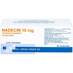 Thuốc Nadecin 10mg phòng và điều trị cơn đau thắt ngực, suy tim sung huyết (3 vỉ x 10 viên)
