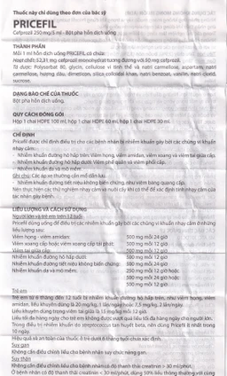 Bột pha hỗn dịch uống Pricefil 250mg/5ml Vianex điều trị nhiễm khuẩn đường hô hấp (30ml)