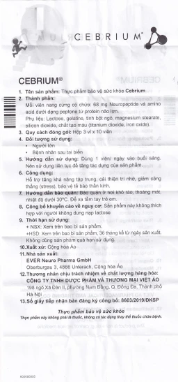 Viên hỗ trợ tăng khả năng tập trung Cebrium Ever Pharma (3 vỉ x 10 viên)