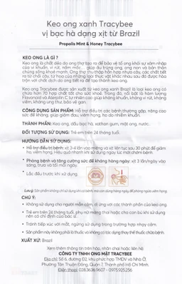 Keo ong giúp giảm đau viêm họng ho do nhiễm khuẩn Tracybee Propolis Tutti Frutti & Honey vị bạc hà (30ml)