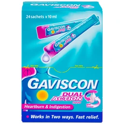 Hỗn dịch Gaviscon Dual Action Reckitt Benckiser điều trị trào ngược dạ dày, thực quản (24 gói x 10ml)