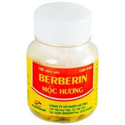 Thuốc Berberin Mộc Hương Hadiphar điều trị lỵ trực khuẩn, hội chứng lỵ (100 viên)