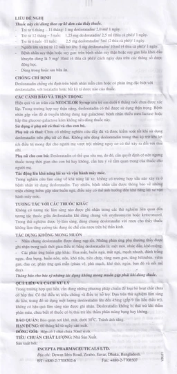 Siro Neocilor Incepta điều trị viêm mũi dị ứng, mày đay (50ml) 