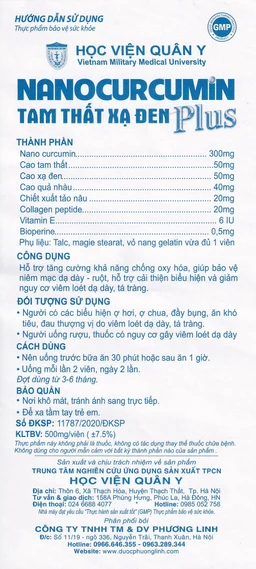 Viên uống giảm viêm loét dạ dày tá tràng Nanocurcumin Tam Thất Xạ Đen Plus (3 vỉ x 10 viên)