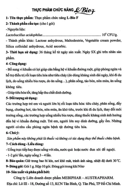 Men vi sinh L-Bio-F Mebiphar bổ sung vi khuẩn đường ruột (100 gói x 1g)