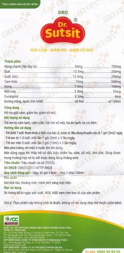 Siro hỗ trợ giải cảm Dr.Sutsit Gia An (30 gói)